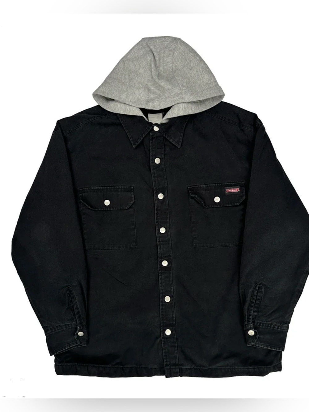 Dickies Canvas Hooded Shirt Jacket, black w/ gray hood, size Large, EUC